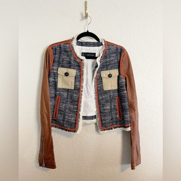 DSquared2 leather motto jacket in tweed and leather patchwork Jacket. 44 - Picture 1 of 9